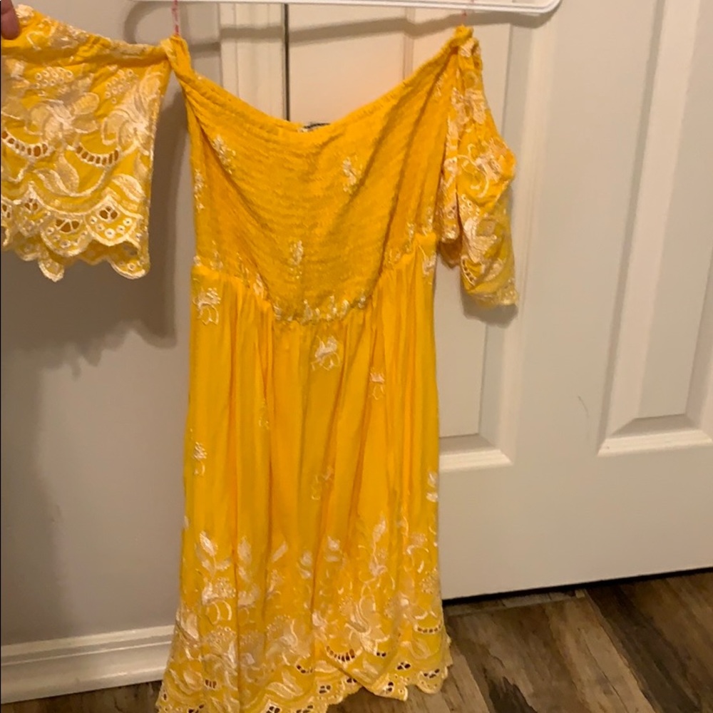 off the shoulder with attached sleeves dress